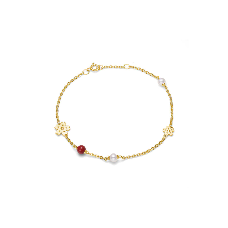 Sakura Bracelet Gold Plated, Pearls, Coral