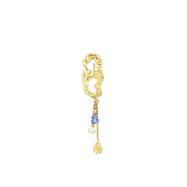 Liquid Earring w. colorful gems and gold pendant