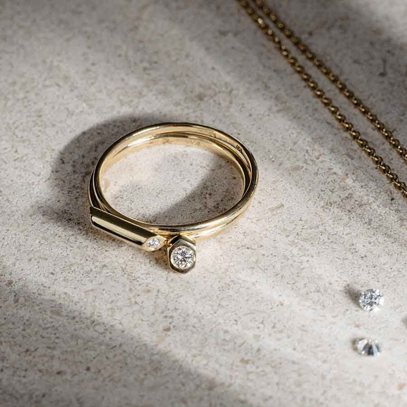 Sunray 18K Gold Ring w. Lab-Grown Diamond