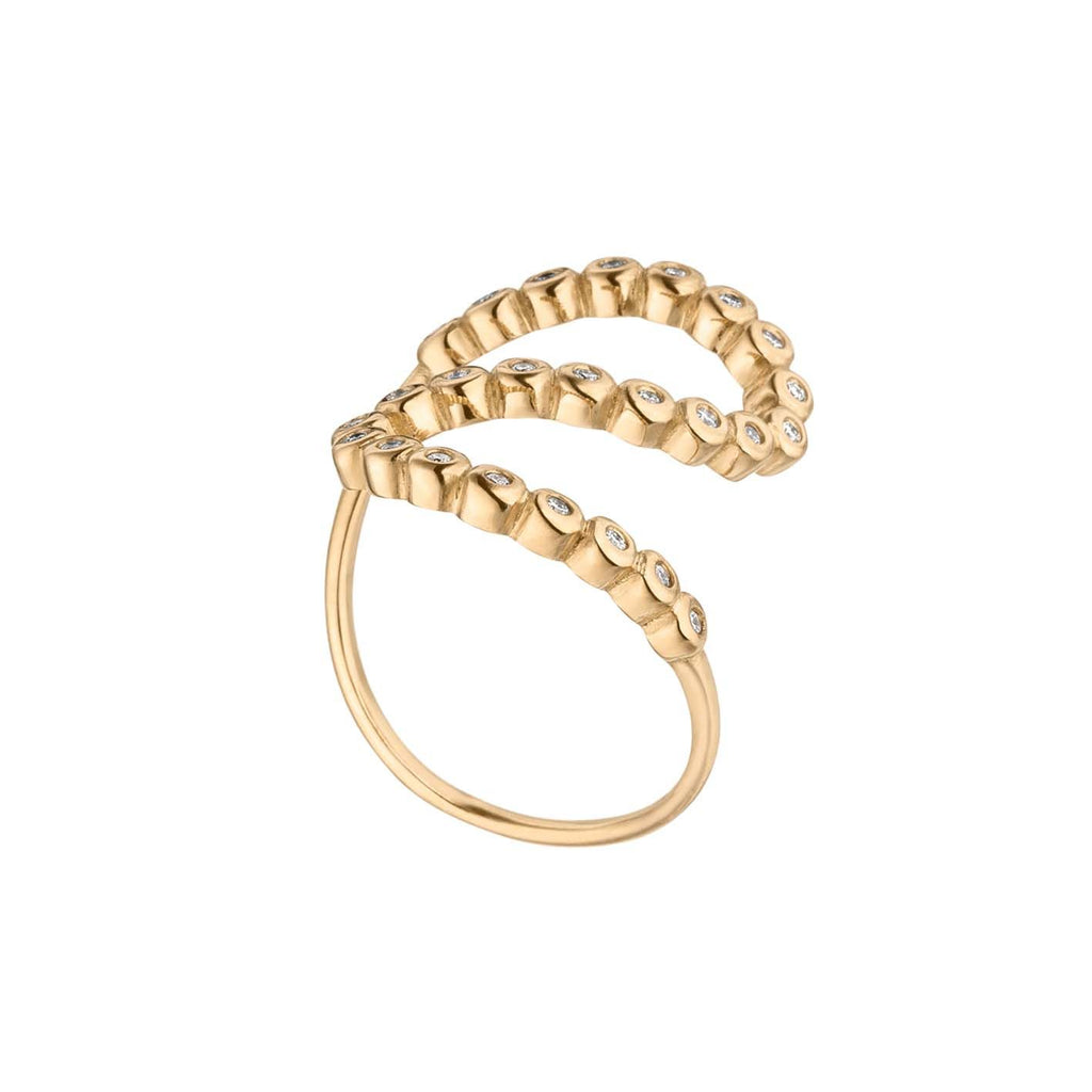 Wave 18K Gold Ring w. Lab-Grown Diamonds