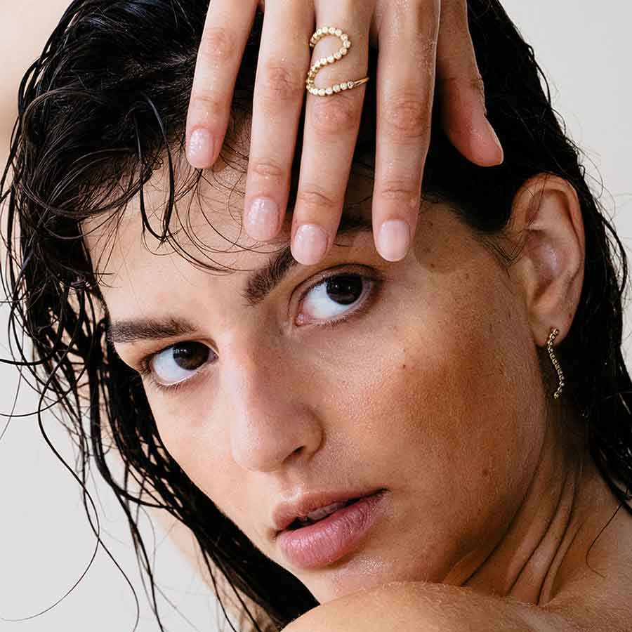 Wave 18K Gold Ring w. Lab-Grown Diamonds