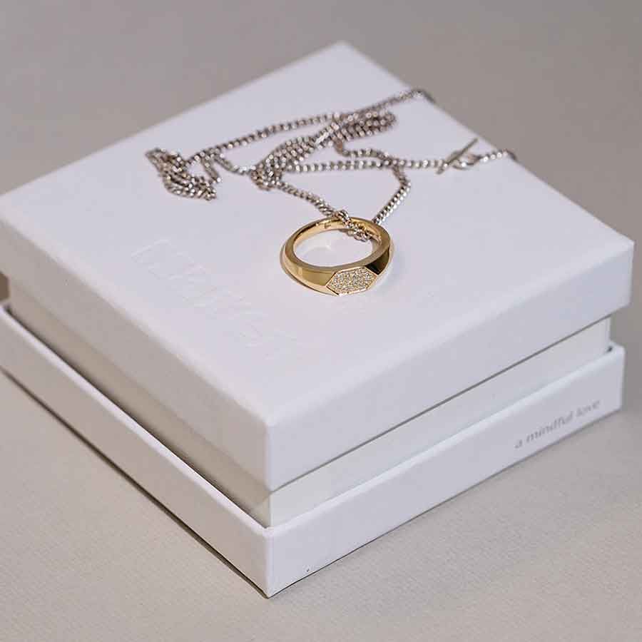 Sunray Signet 18K Guld Ring m. Lab-Grown Diamanter