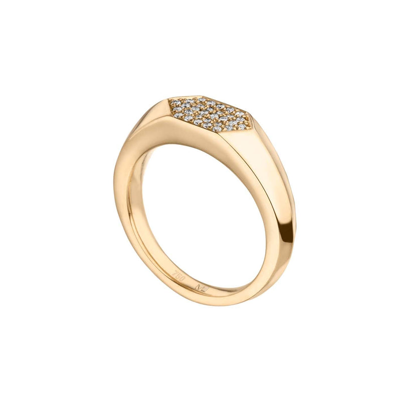 Sunray Signet 18K Gold Ring w. Lab-Grown Diamonds