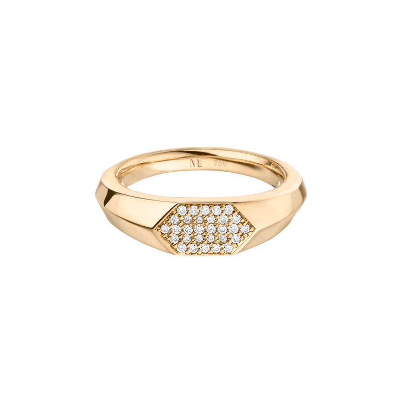 Sunray Signet 18K Gold Ring w. Lab-Grown Diamonds