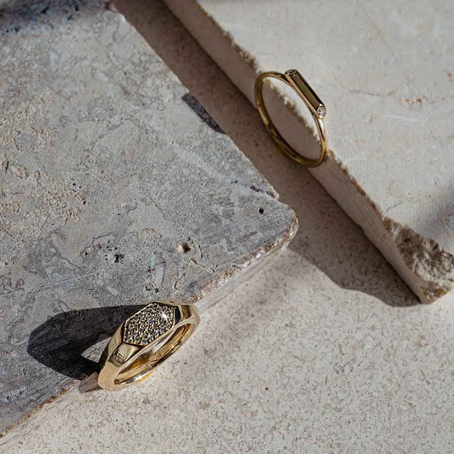 Sunray Signet 18K Guld Ring m. Lab-Grown Diamanter