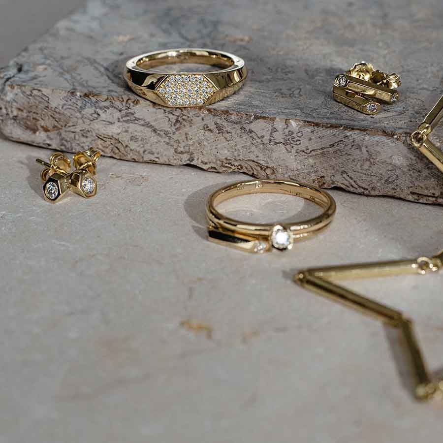 Sunray Signet 18K Guld Ring m. Lab-Grown Diamanter