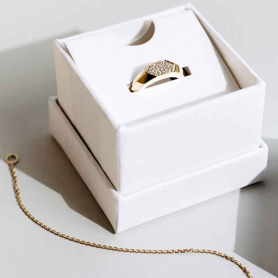 Sunray Signet 18K Guld Ring m. Lab-Grown Diamanter