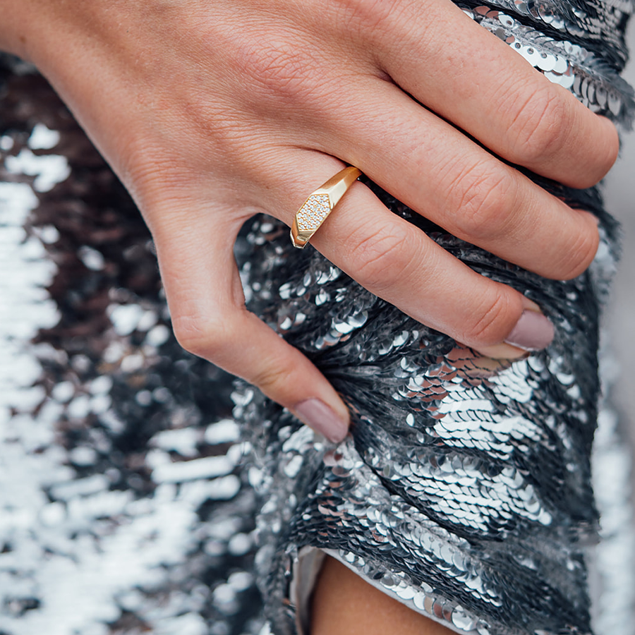 Sunray Signet 18K Guld Ring m. Lab-Grown Diamanter