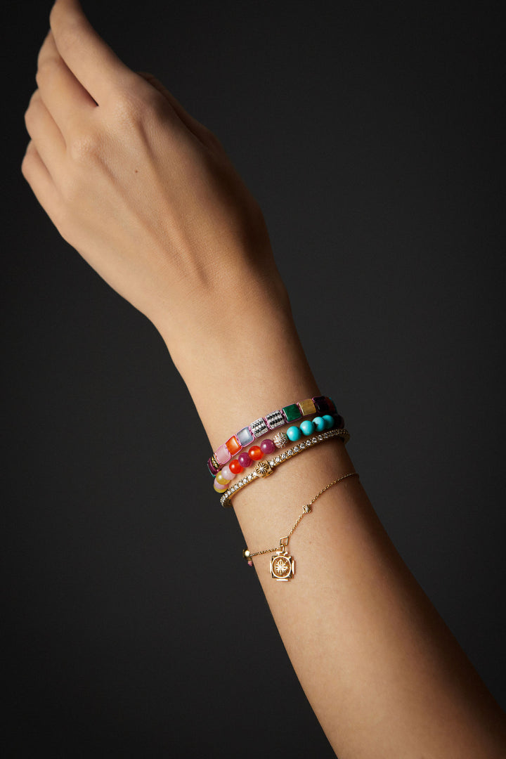 6mm Lock Coloured 18K Guld Armbånd m. Ædelsten