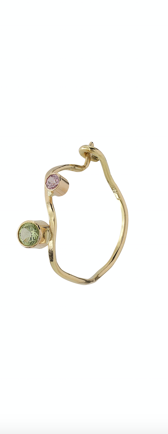 Tiaré 14K Gold Creol Earring w. Peridot & Sapphire