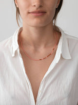 Asym Bold Gold Plated Necklace w. Pink/Rose Beads
