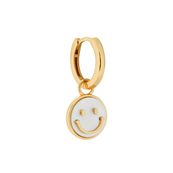 Smiley 18K Gold Plated Huggie w. White Pearls