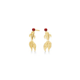 Solid Koi Earrings Gold Plated, Red Coral