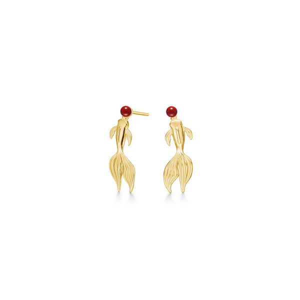 Solid Koi Gold Plated Earrings w. Coral