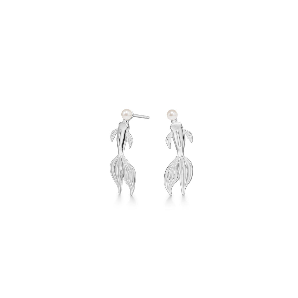 Solid Koi Silver Earrings w. Pearl