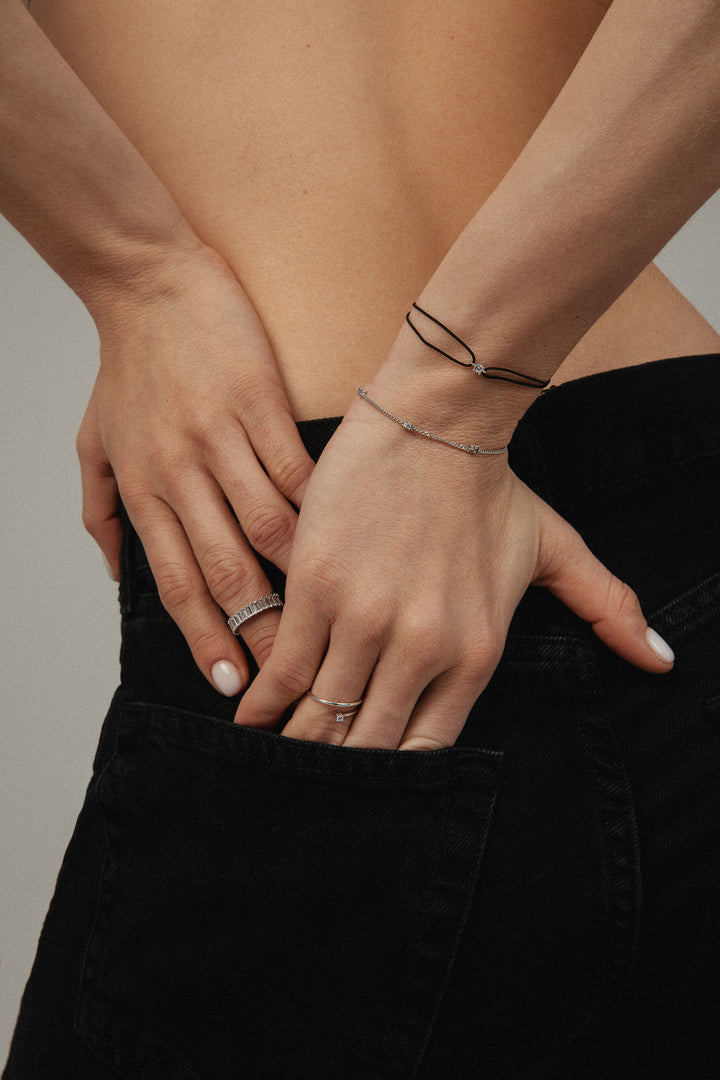 Solitaire Cord 18K White Gold Bracelet w. Lab-Grown Diamond