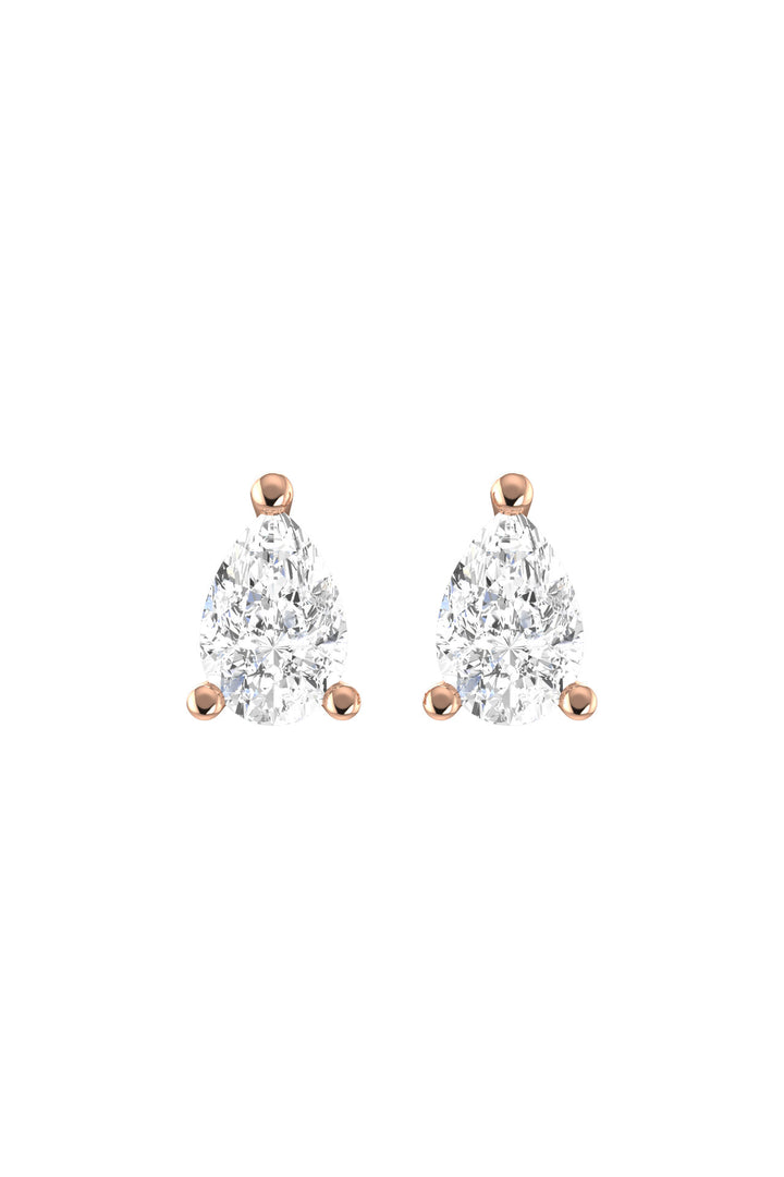 Solitaire Pear 18K Rose Gold Earrings w. Lab-Grown Diamonds