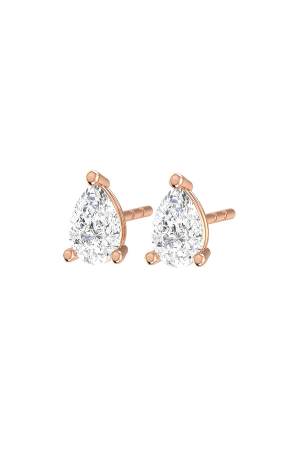 Solitaire Pear 18K Rose Gold Earrings w. Lab-Grown Diamonds