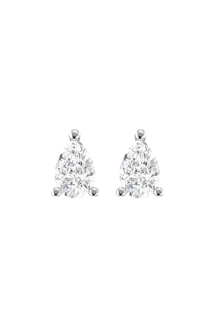 Solitaire Pear 18K White Gold Earrings w. Lab-Grown Diamonds