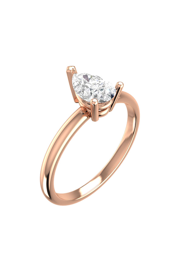 Solitaire Pear 18K Rose Gold Ring w. Lab-Grown Diamond