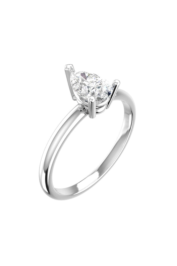 Solitaire Pear 18K White Gold Ring w. Lab-Grown Diamond