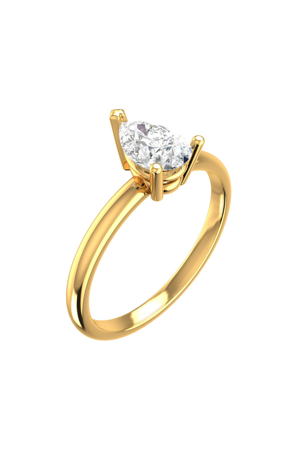 Solitaire Pear 18K Guld Ring m. Lab-Grown Diamant