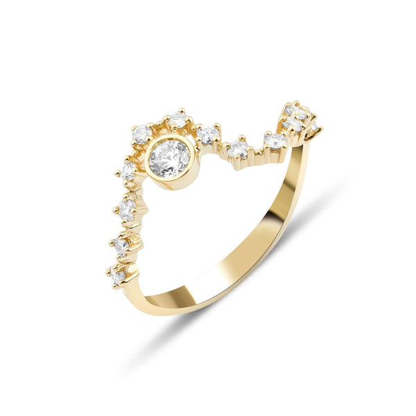 Sonia Wave 18K Guld Ring m. Hvide Diamanter