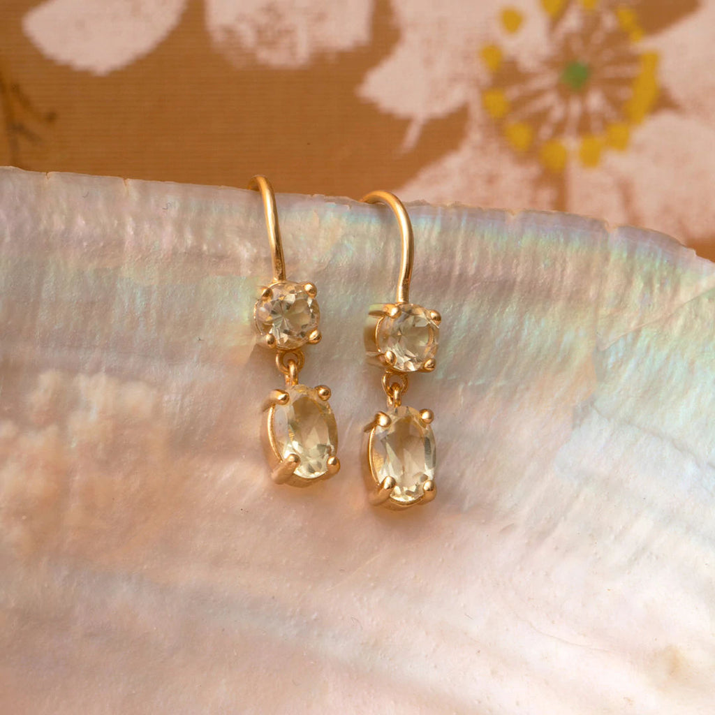Lemon 18K Gold Plated Earrings w. Quartz