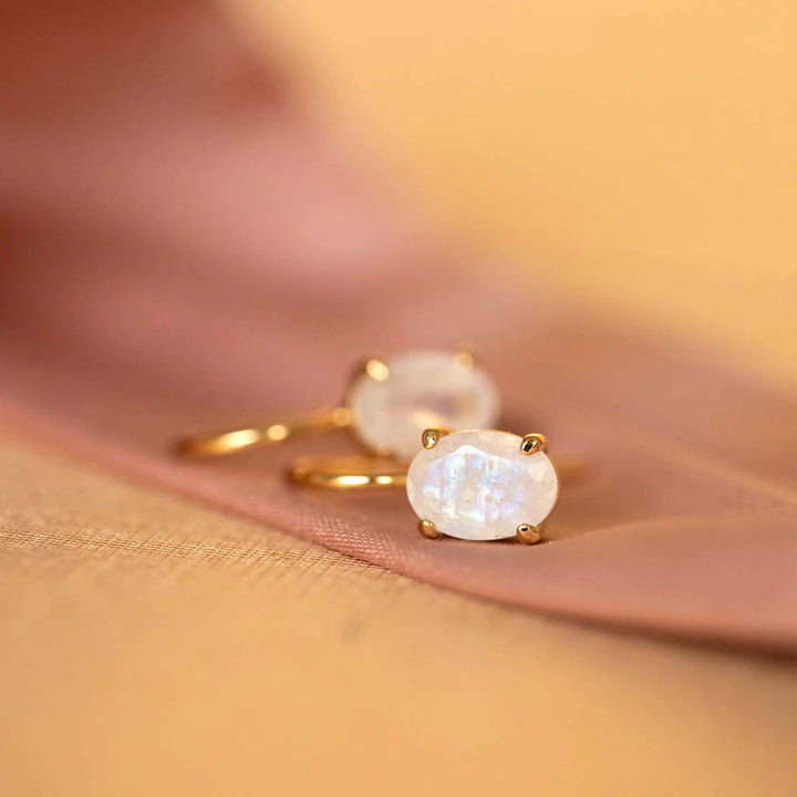 Rainbow 18K Gold Plated Earring w. Moonstone