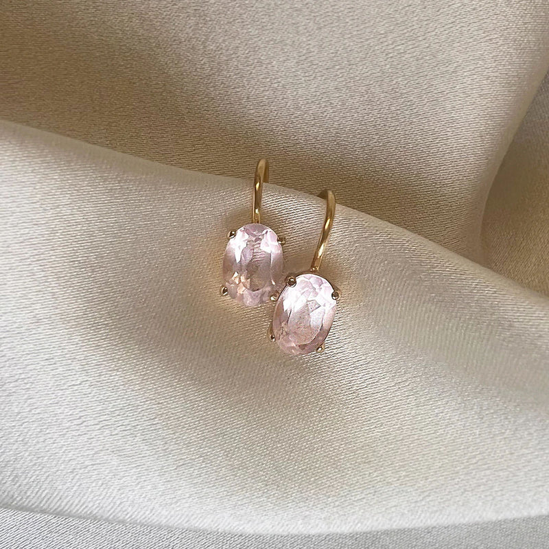 Rose 18K Gold Plated Earring w. Quartz