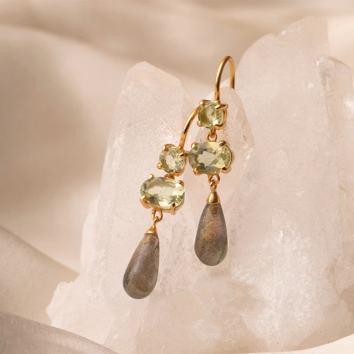 Lemon 18K Gold Plated Earrings w. Quartz