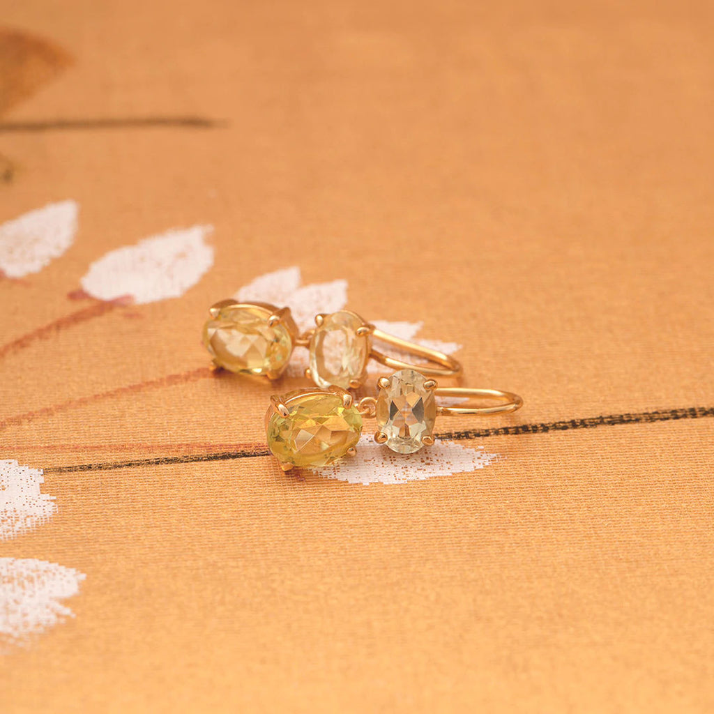 Lemon 18K Gold Plated Earrings w. Quartz & Labradorite