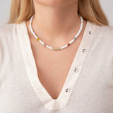 Sun Dance Gold Plated Necklace w. White Beads & Gemstones