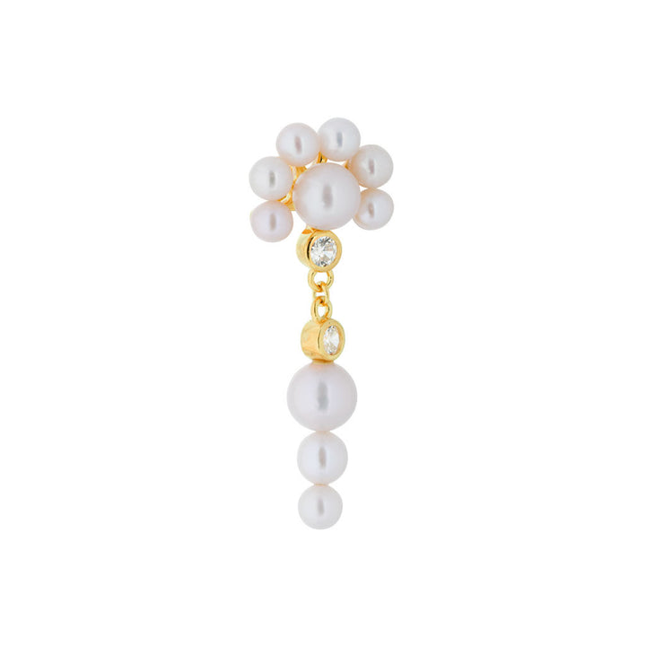 Sunrise 18K Gold Plated Stud w. White Zirconia & Pearls