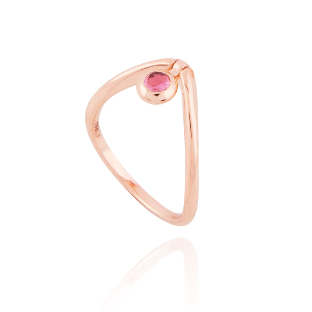 Swinging Round V 18K Rosegold Ring w. Diamond & Tourmaline