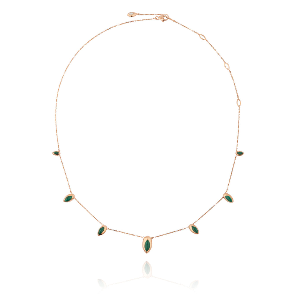 Swinging Chain 18K Rosegold Necklace w. Malachite & Pearl