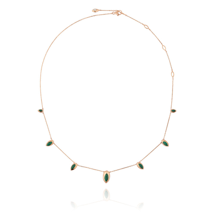 Swinging Chain 18K Rosegold Necklace w. Malachite & Pearl
