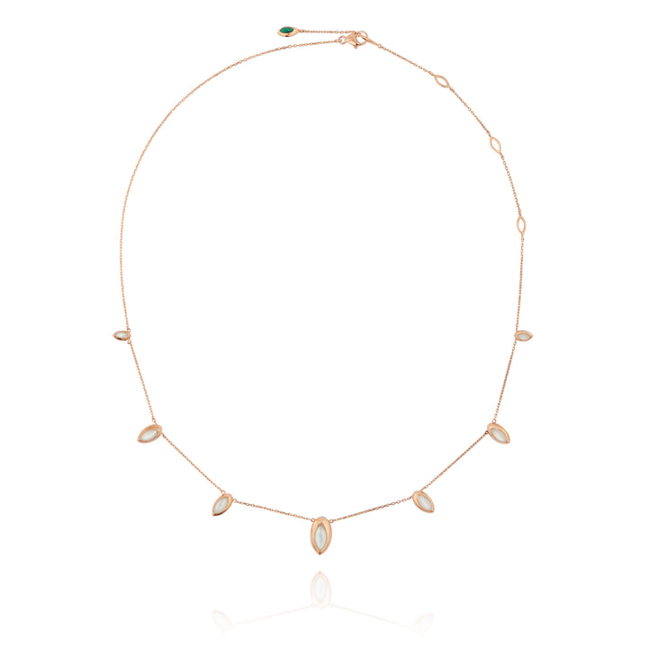 Swinging Chain 18K Rosegold Necklace w. Malachite & Pearl