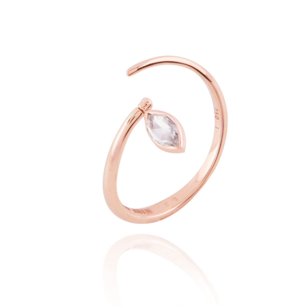 Swinging Diamond Spiral 18K Rosegold Ring w. Diamond & Tourmaline