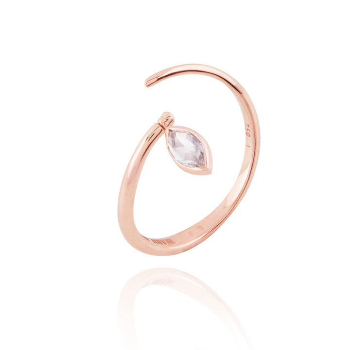 Swinging Diamond Spiral 18K Rosegold Ring w. Diamond & Tourmaline