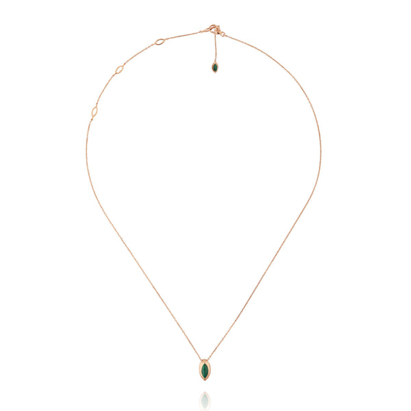Swinging Pendant 18K Rosegold Necklace w. Malachite & Pearl