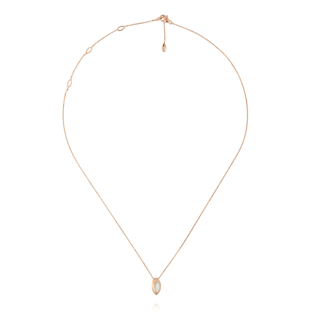 Swinging Pendant 18K Rosegold Necklace w. Malachite & Pearl