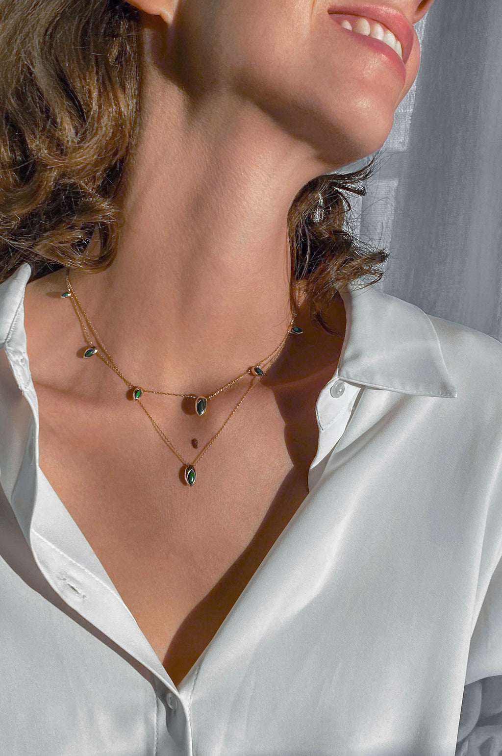 Swinging Pendant 18K Rosegold Necklace w. Malachite & Pearl