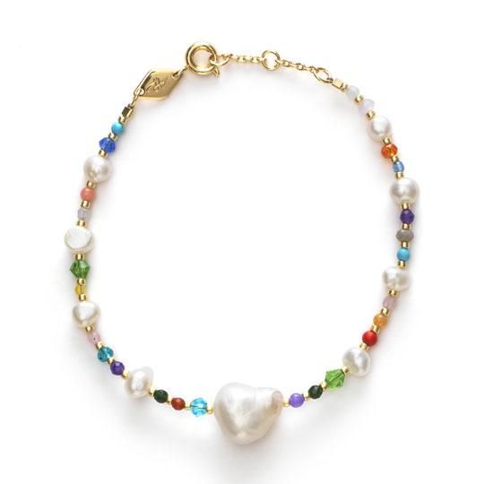 Rock & Sea Circus Gold Plated Bracelet w. Mixed Coloured Beads