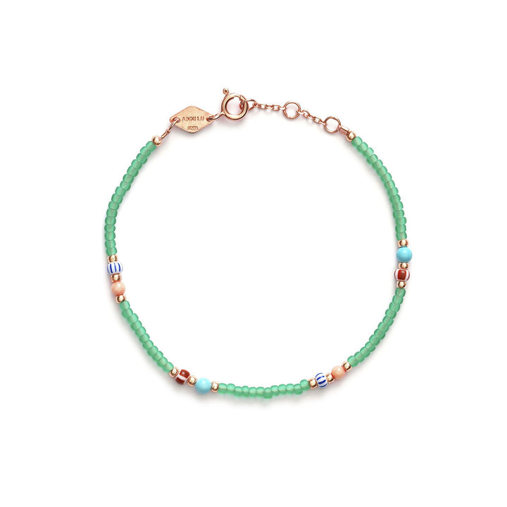 Soho Forgyldt Armbånd m. Grønne Glasperler