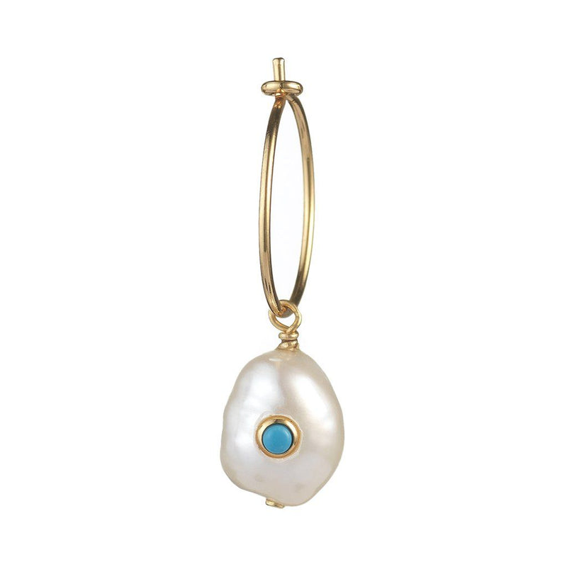 Pearl Gold Plated Hoop w. Pearl & Turquoise