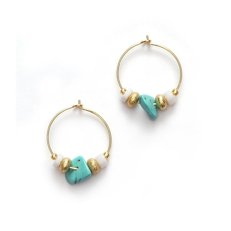 Sweet Little Things Gold Plated Hoops w. Beads & Turquoise