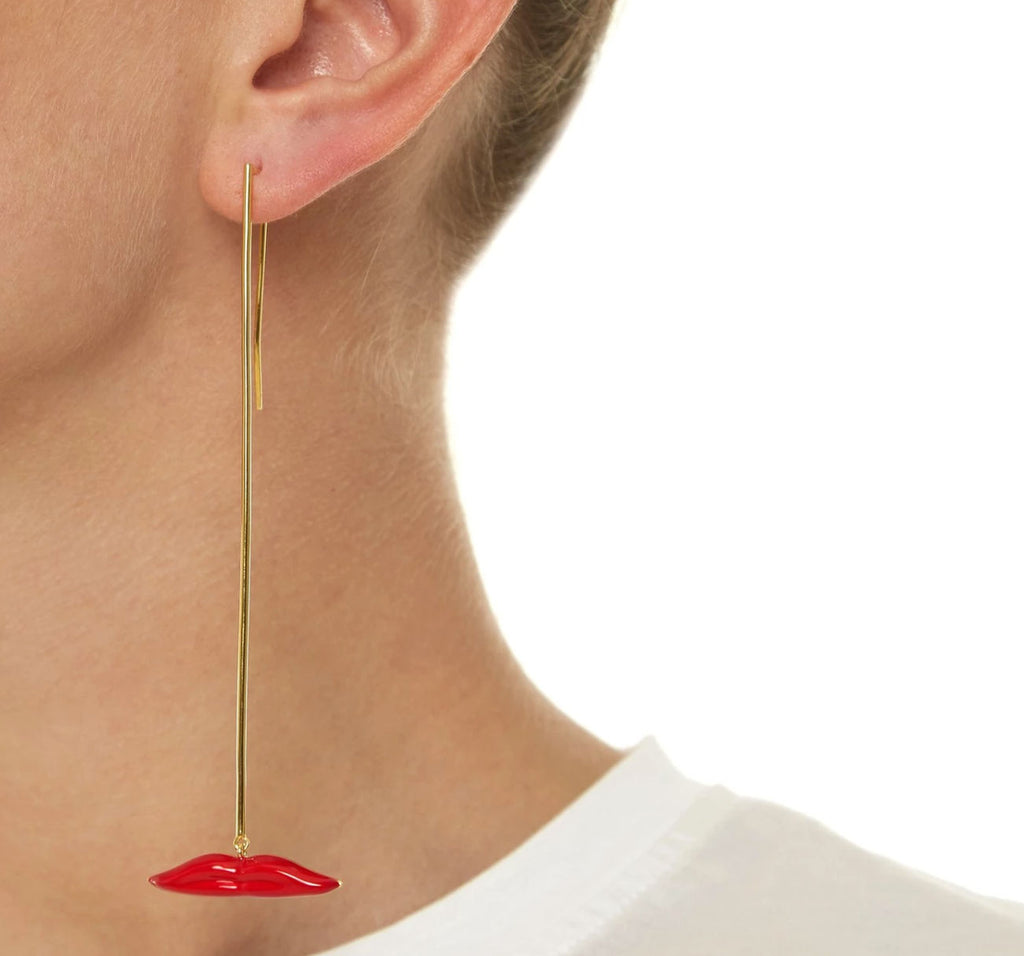 Lips Red Gold Plated Earrings