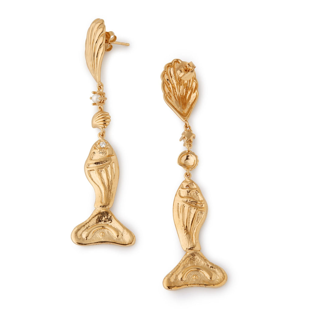 Ocean Artdeco Gold Plated Earring w. Pearl & Zirconia