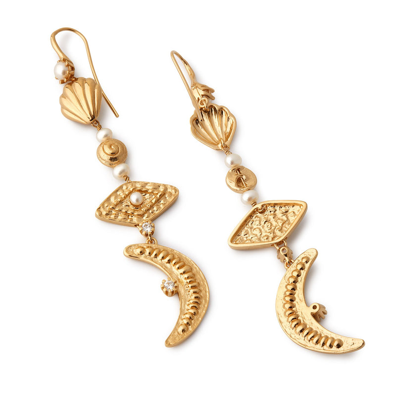 Ocean Moonlight Gold Plated Earring w. Pearls & Zirconias